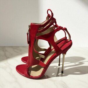 BRIAN ATWOOD Red Leather Zip Laceup Sandals Heels Size 7